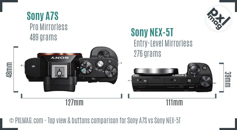 Sony A7S vs Sony NEX-5T top view buttons comparison Sony A7S vs Sony NEX-5T top view buttons comparison