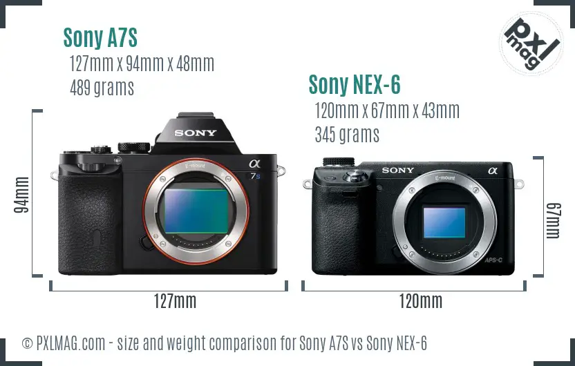 Sony A7S vs Sony NEX-6 size comparison