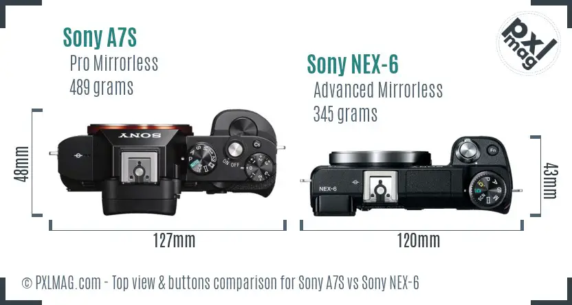 Sony A7S vs Sony NEX-6 top view buttons comparison