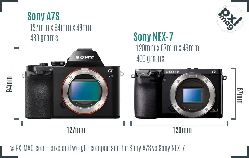 Sony A7S vs Sony NEX-7 size comparison
