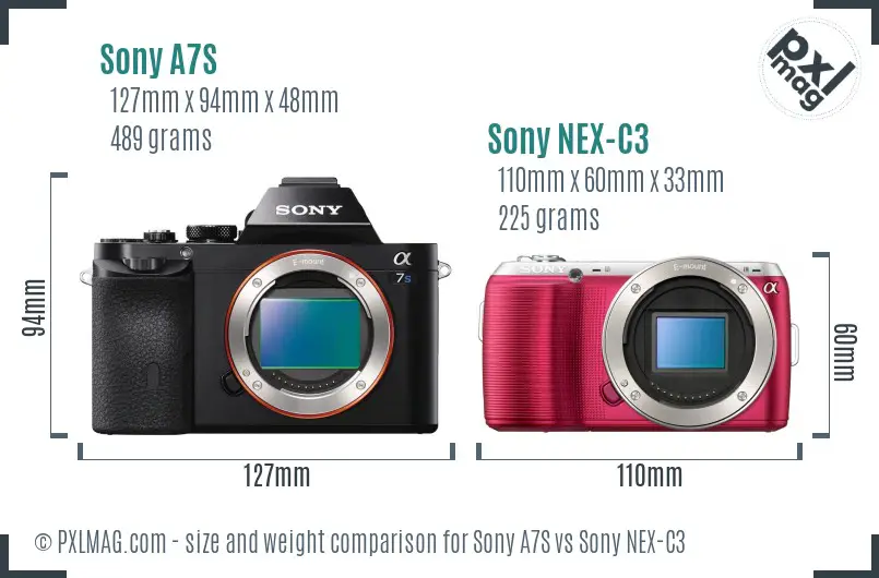 Sony A7S vs Sony NEX-C3 size comparison