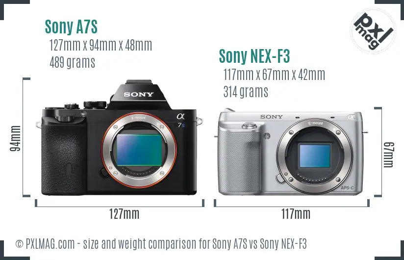 Sony A7S vs Sony NEX-F3 size comparison