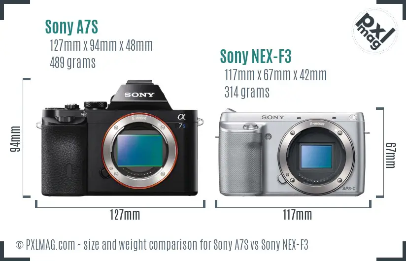 Sony A7S vs Sony NEX-F3 size comparison Sony A7S vs Sony NEX-F3 size comparison