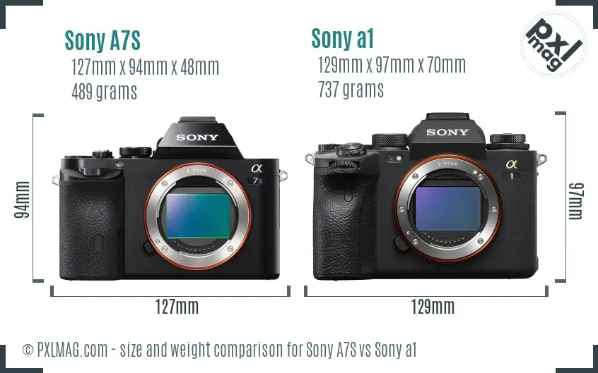 Sony A7S vs Sony a1 size comparison