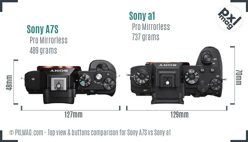 Sony A7S vs Sony a1 top view buttons comparison