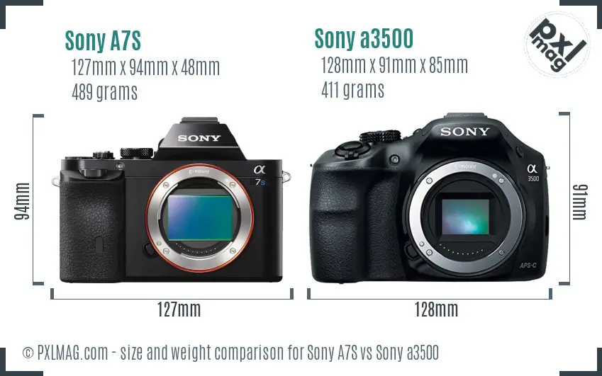 Sony A7S vs Sony a3500 size comparison