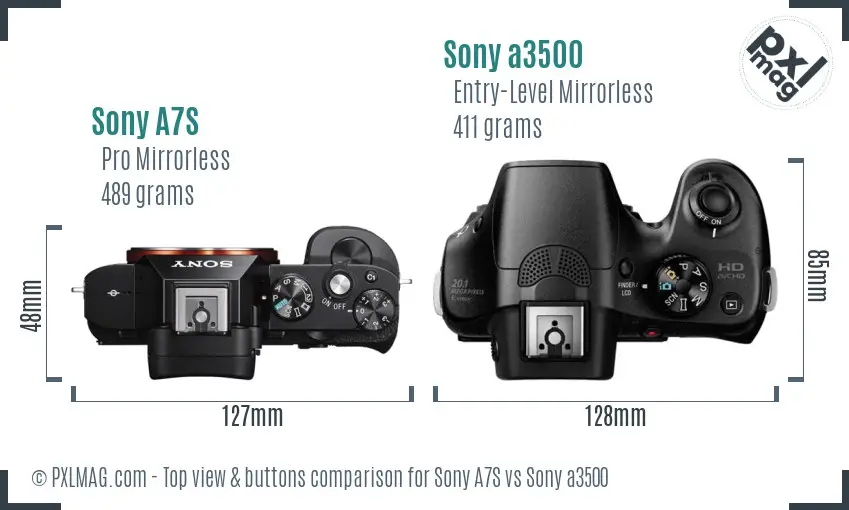 Sony A7S vs Sony a3500 top view buttons comparison