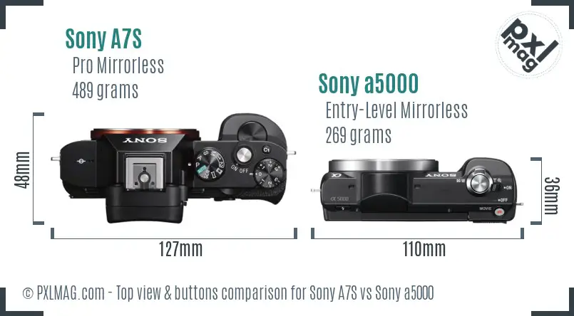 Sony A7S vs Sony a5000 top view buttons comparison