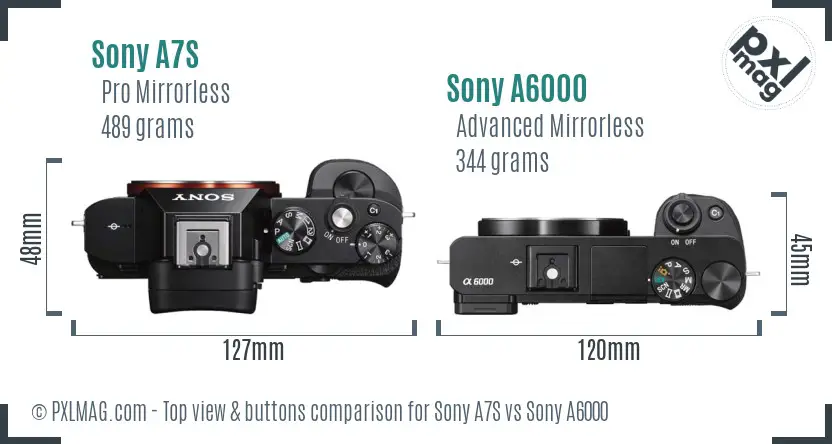 Sony A7S vs Sony A6000 top view buttons comparison