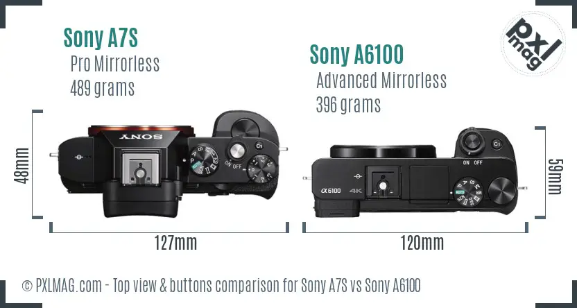 Sony A7S vs Sony A6100 top view buttons comparison