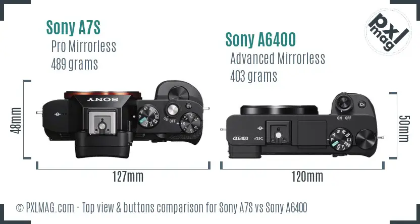 Sony A7S vs Sony A6400 top view buttons comparison