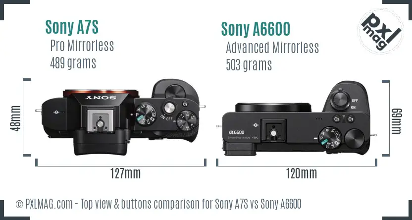 Sony A7S vs Sony A6600 top view buttons comparison