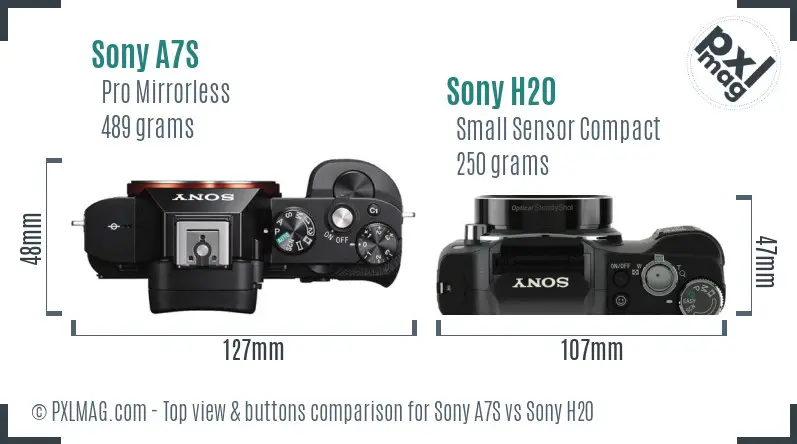 Sony A7S vs Sony H20 top view buttons comparison Sony A7S vs Sony H20 top view buttons comparison