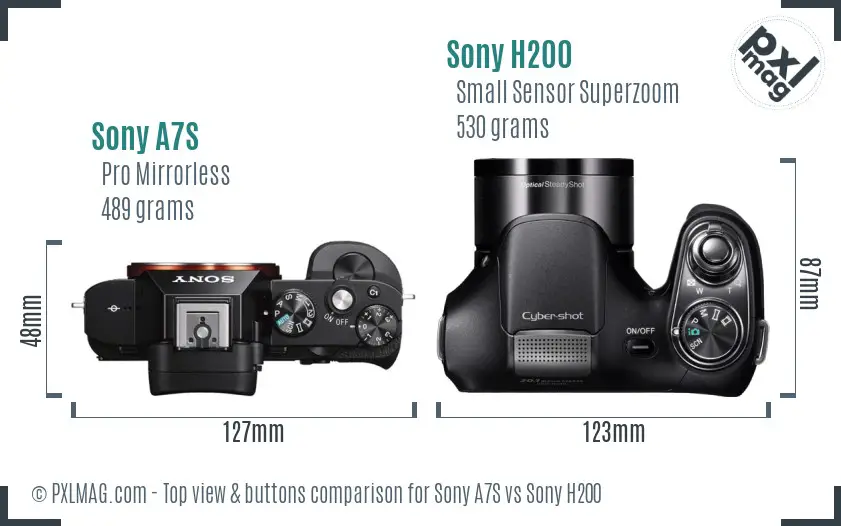 Sony A7S vs Sony H200 top view buttons comparison