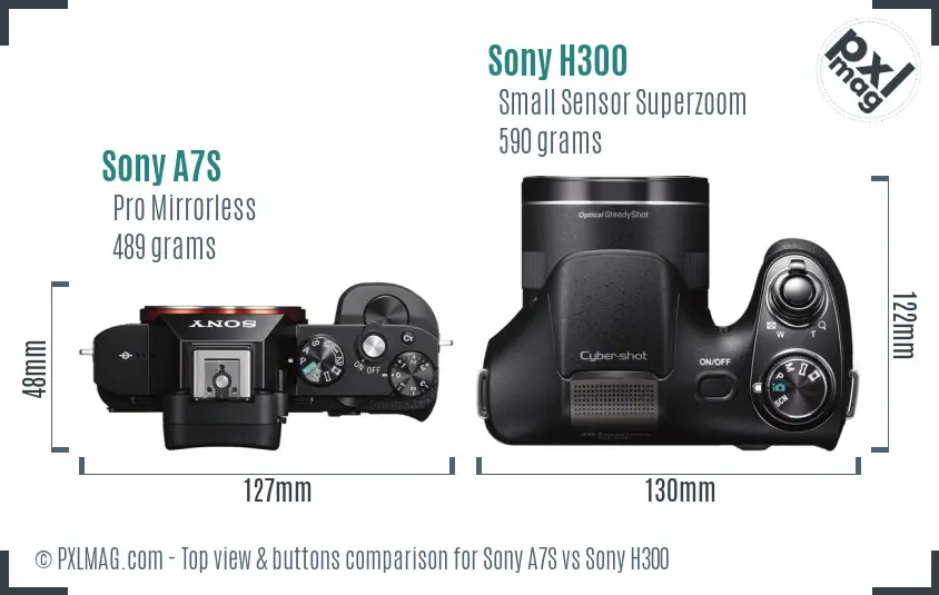 Sony A7S vs Sony H300 top view buttons comparison