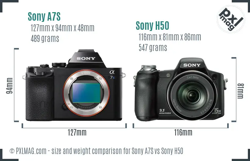 Sony A7S vs Sony H50 size comparison Sony A7S vs Sony H50 size comparison