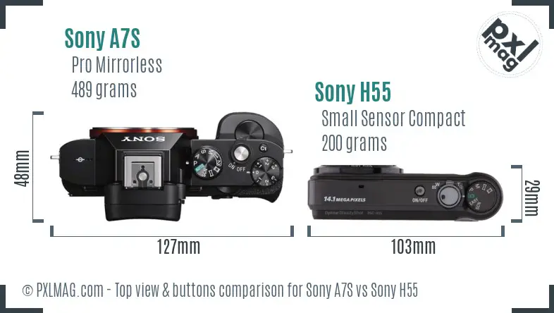 Sony A7S vs Sony H55 top view buttons comparison