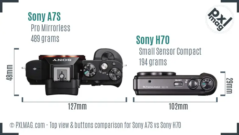 Sony A7S vs Sony H70 top view buttons comparison