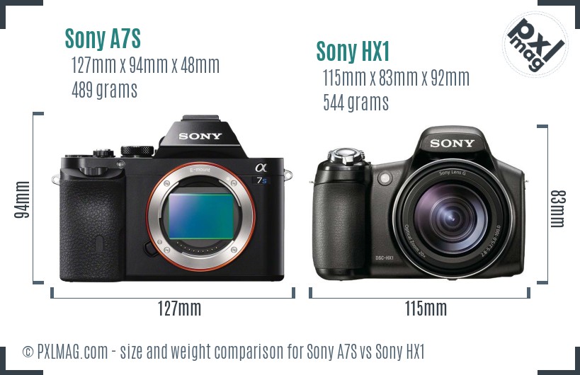 Sony A7S vs Sony HX1 size comparison