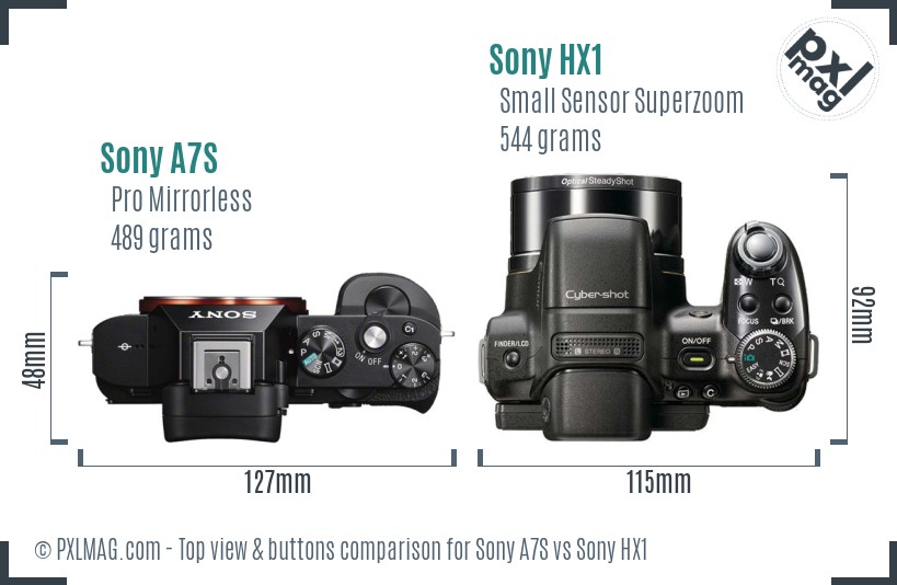 Sony A7S vs Sony HX1 top view buttons comparison