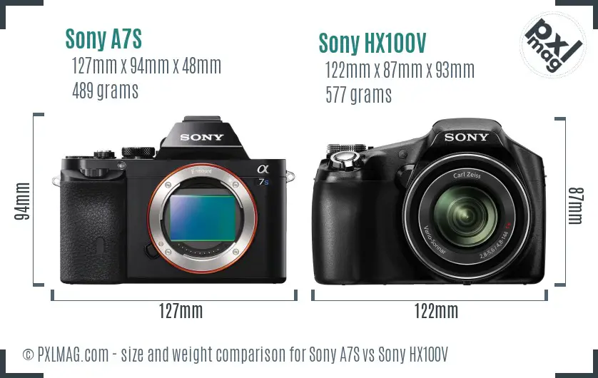 Sony A7S vs Sony HX100V size comparison