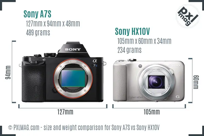 Sony A7S vs Sony HX10V size comparison