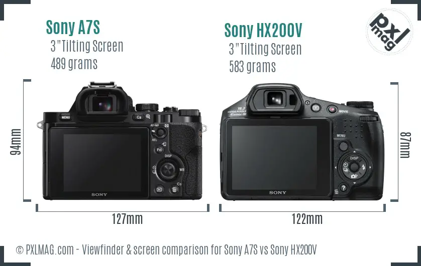 Sony A7S vs Sony HX200V Screen and Viewfinder comparison