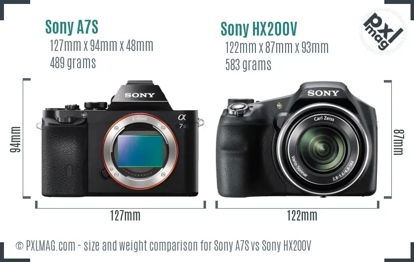 Sony A7S vs Sony HX200V size comparison