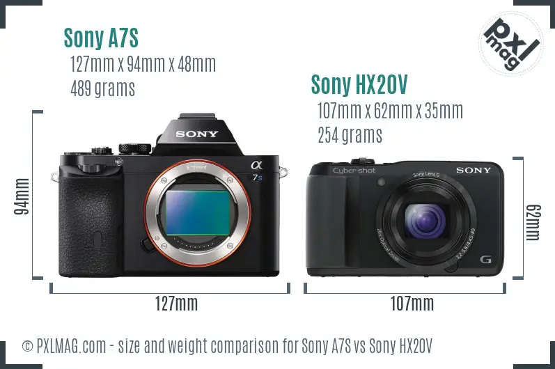 Sony A7S vs Sony HX20V size comparison