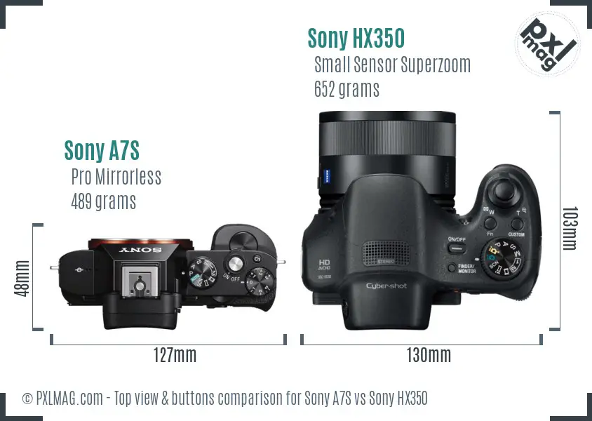 Sony A7S vs Sony HX350 top view buttons comparison Sony A7S vs Sony HX350 top view buttons comparison