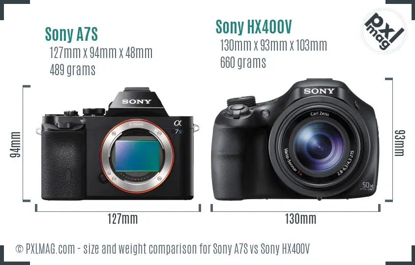 Sony A7S vs Sony HX400V size comparison