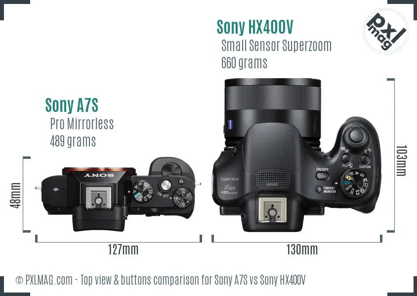 Sony A7S vs Sony HX400V top view buttons comparison