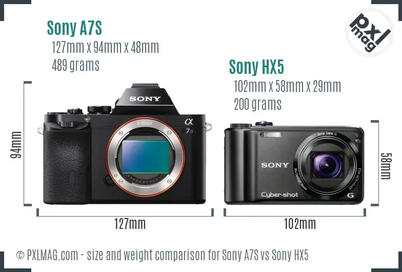 Sony A7S vs Sony HX5 size comparison Sony A7S vs Sony HX5 size comparison