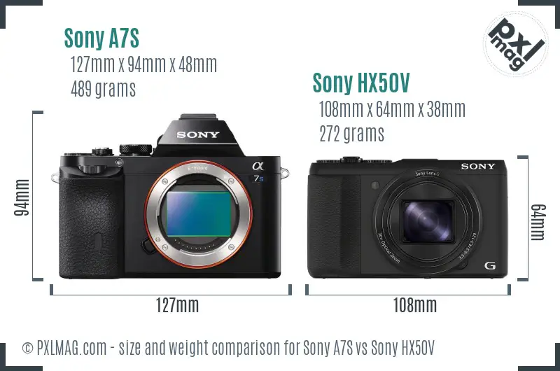 Sony A7S vs Sony HX50V size comparison Sony A7S vs Sony HX50V size comparison