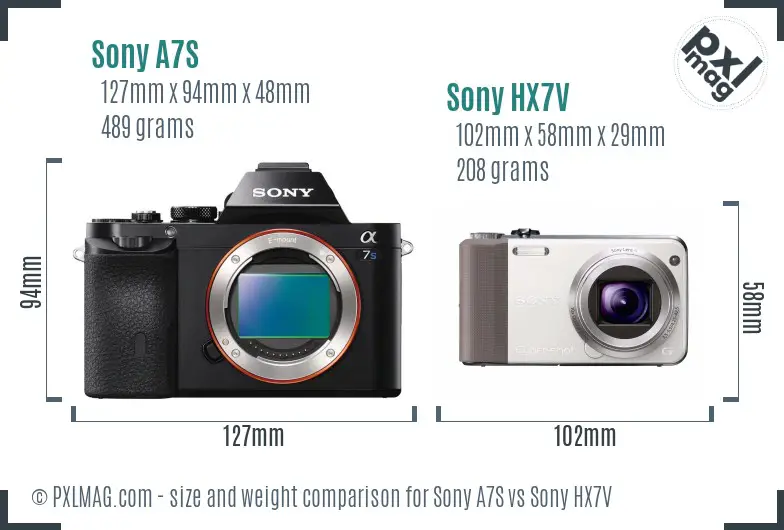 Sony A7S vs Sony HX7V size comparison