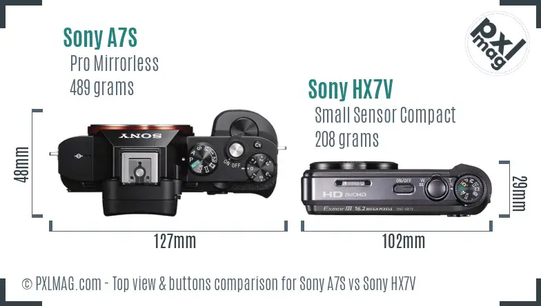 Sony A7S vs Sony HX7V top view buttons comparison