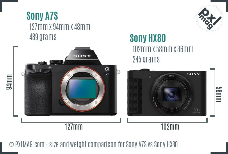 Sony A7S vs Sony HX80 size comparison Sony A7S vs Sony HX80 size comparison