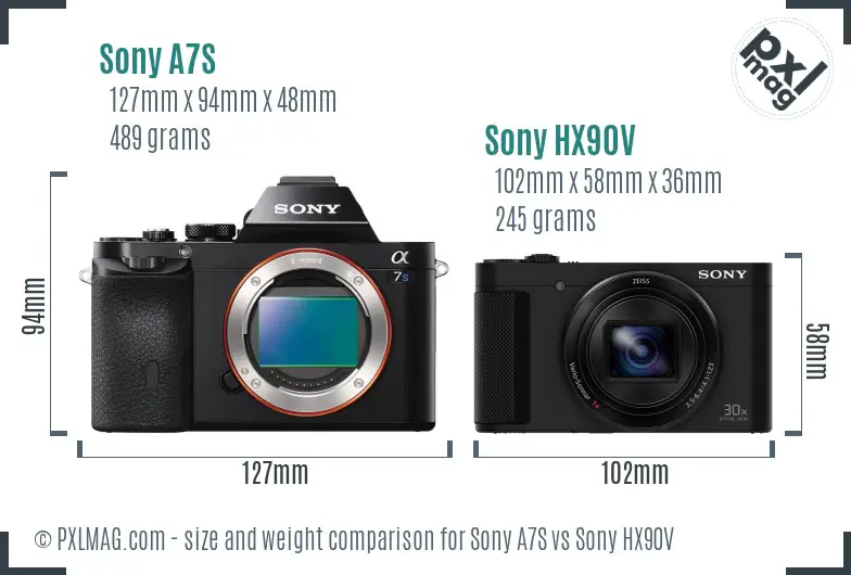 Sony A7S vs Sony HX90V size comparison