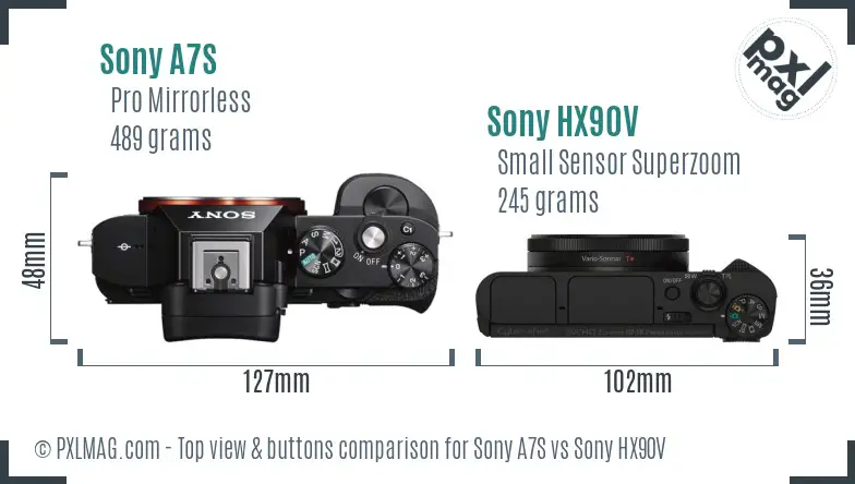 Sony A7S vs Sony HX90V top view buttons comparison