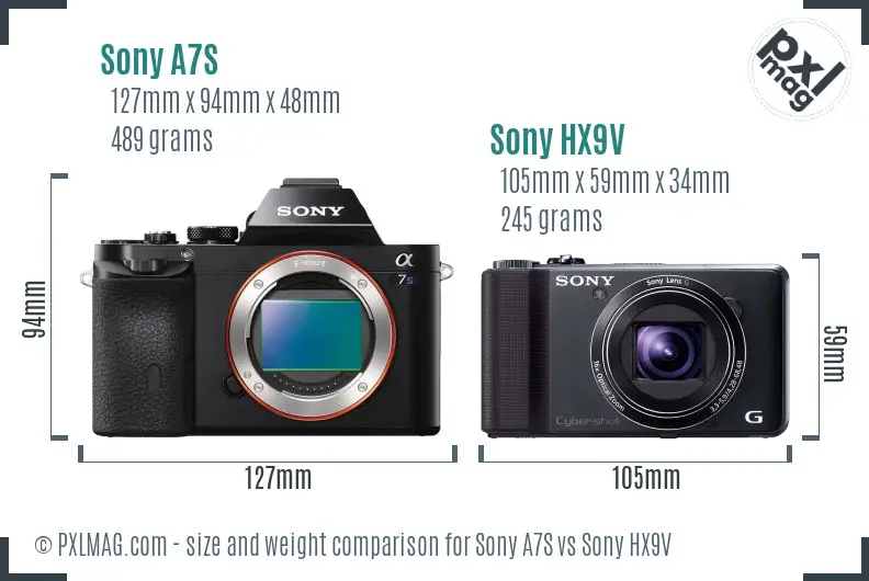 Sony A7S vs Sony HX9V size comparison