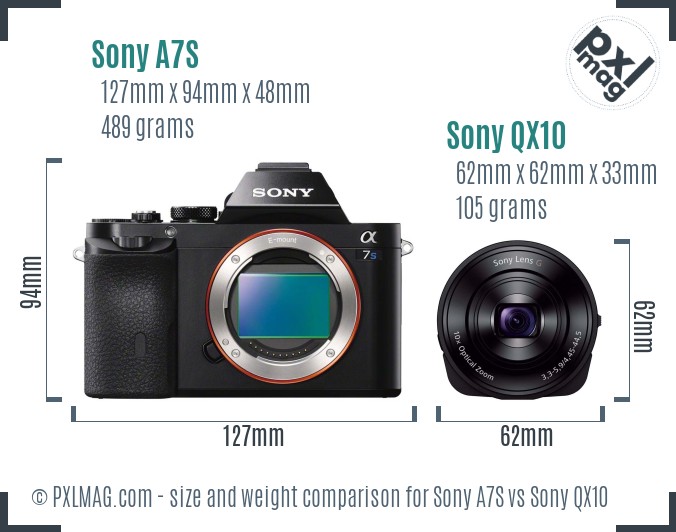 Sony A7S vs Sony QX10 size comparison