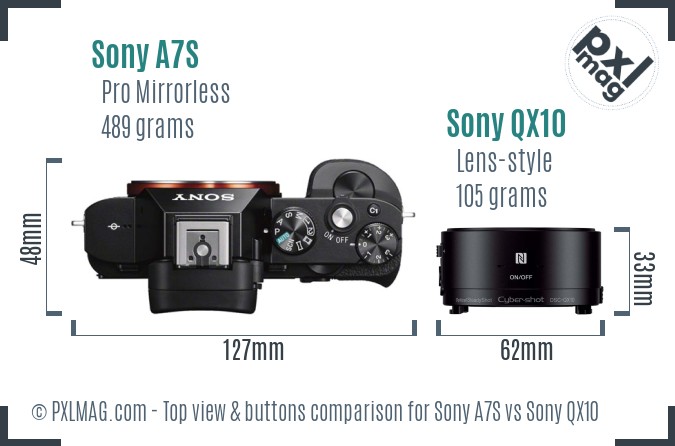 Sony A7S vs Sony QX10 top view buttons comparison