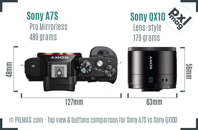 Sony A7S vs Sony QX100 top view buttons comparison