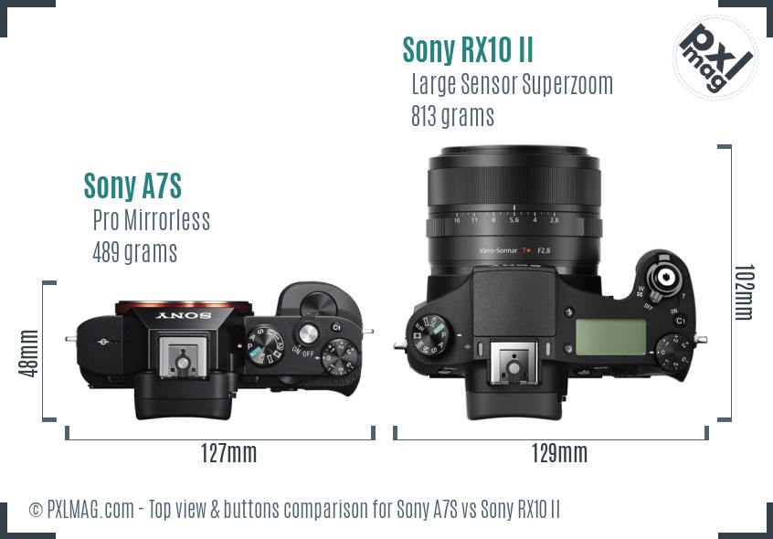 Sony A7S vs Sony RX10 II top view buttons comparison