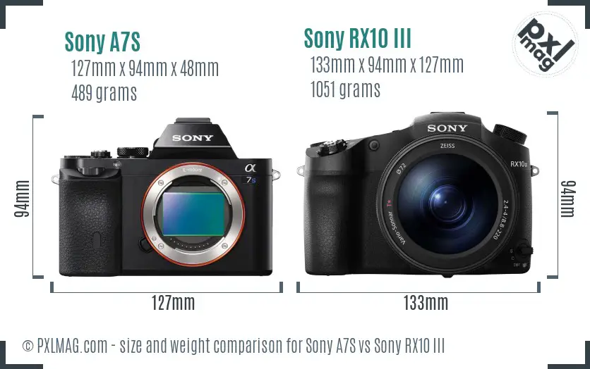 Sony A7S vs Sony RX10 III size comparison