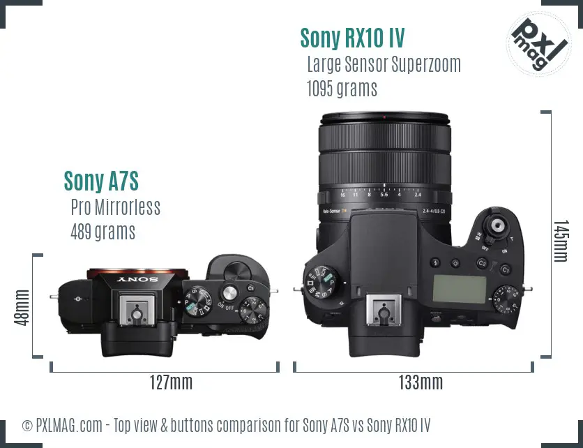 Sony A7S vs Sony RX10 IV top view buttons comparison Sony A7S vs Sony RX10 IV top view buttons comparison