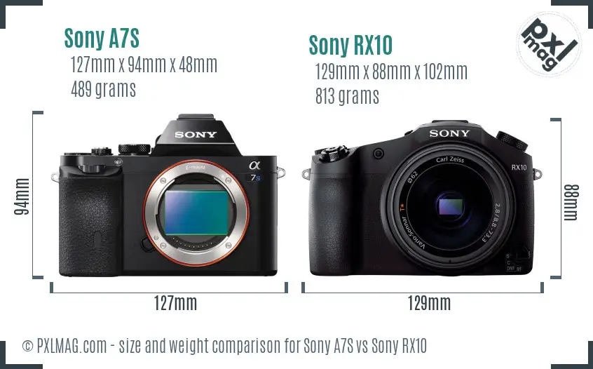 Sony A7S vs Sony RX10 size comparison