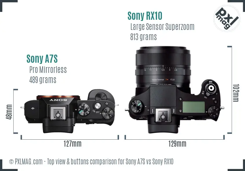 Sony A7S vs Sony RX10 top view buttons comparison