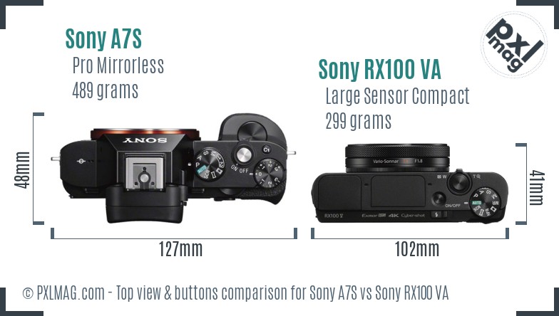 Sony A7S vs Sony RX100 VA top view buttons comparison