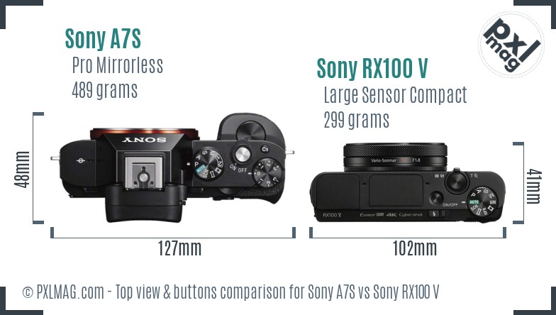 Sony A7S vs Sony RX100 V top view buttons comparison